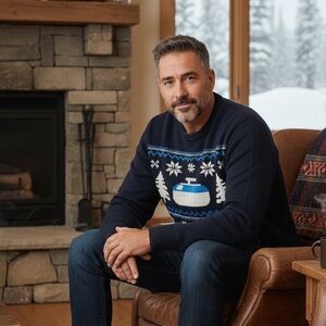 Mustang Snowflake Curling Rock Sweatshirt Blue Size XXL